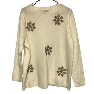 Retrology Womens 1X Sweater Snowflake Accents Acrylic Long Sleeve Pullover